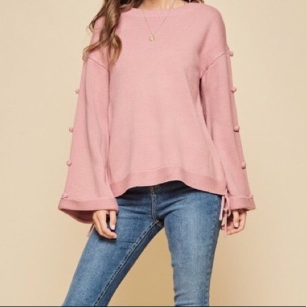 NWT Blush Pink Sweater with Pom Detail on Sleeves
